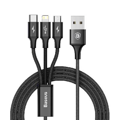 C124 3 In 1 Fast Charging Soft Touch Cable 2.5A Output (For Micro, Type c And Ios)