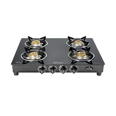 Sunflame GT Pride Glass Top 4 Brass Burner Gas Stove (Manual Ignition, Black)