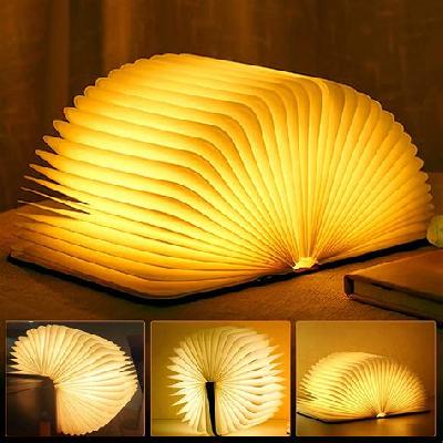 Book Lamp (LED Night Light Folding Book Lamp With USB Port Rechargeable Wooden Magnet Cover