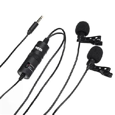 Boya 100 Original Company BY-M1DM Dual Lavalier Universal Microphone With A Single 1 8, Black