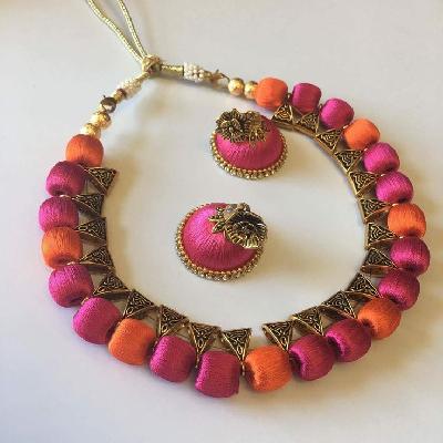 Comet Busters Beautiful Handcrafted Silk Thread Necklace Set for Women