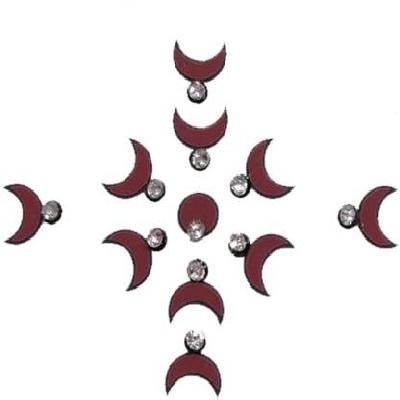 Comet Busters Small Half Moon Maroon Bindis With Silver Stone (BIN938)