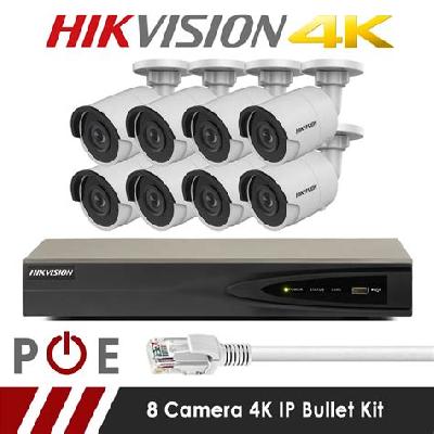 Hikvision 8MP 4K Security Camera System Kit 8CH DVR with 4TB HDD and 8x Bullet 4K Camera