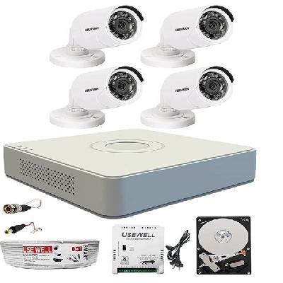 Hikvision Full Setup Hd 1mp Cameras Combo Kit 4ch Hd Dvr  4 Bullet Cameras 1tb Hard Disc  Wire Roll