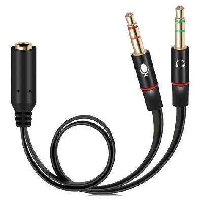 2 Male To 1 Female Headphone Mic Audio Splitter Cable