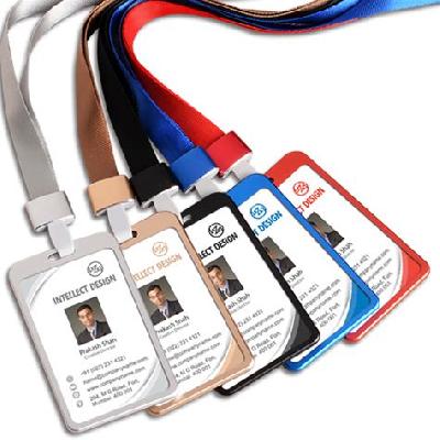 Aluminum  Metallic ID Card Holder With Satin Digital Lanyard