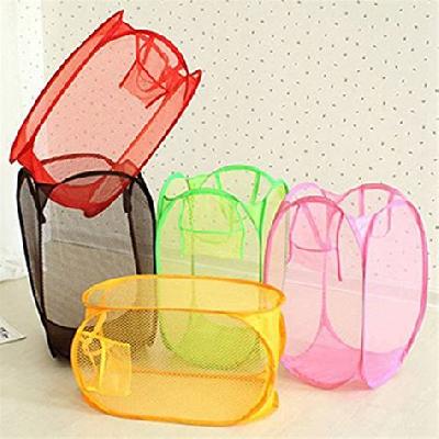 D0248_Laundry Hamper Mesh Fabric For Ventilation Foldable Storage Pop Up Clothes Basket