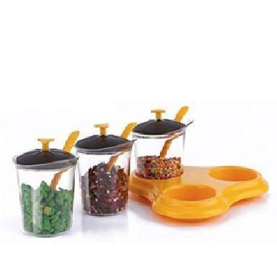 D0608_Multipurpose Dining Set Jar And Tray Holder, Chutneys Pickles Spices Jar - 3pc