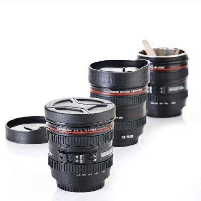 D0720 Camera Lens Shaped Coffee Mug Flask With Lid