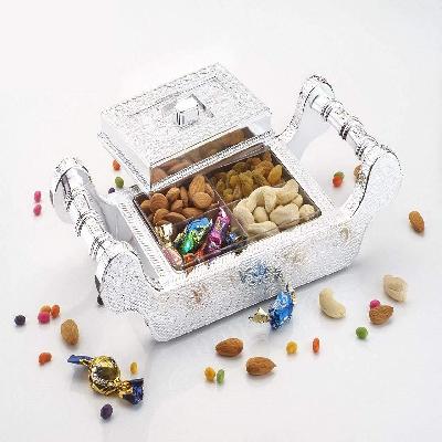 D 2218 Dry Fruit Air Tight Bowls Tray with Lids 4 Section Snacks Mukhvas Dani