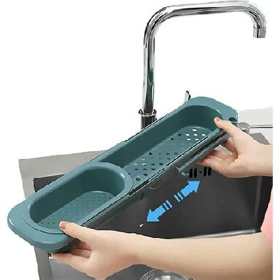D 2307 Telescopic Adjustable Faucet Rack Dish Brushes Sponge Storage Shelves Sink Drain