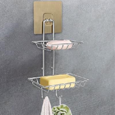 2 Layer Stainless Steel  Soap Dish  Bathroom Wall Shelf Strong Magic Sticker  For Bathroom kitchen
