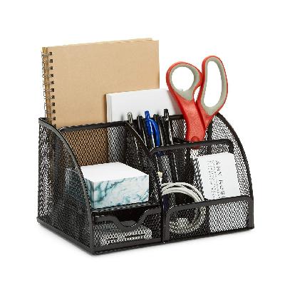 7 Compartment Metal Mesh Desk Organizer Holder