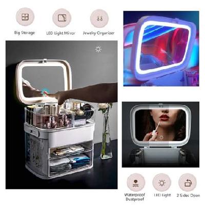Dharm Impex LED HD Mirror Makeup Storage Box Cosmetic Organizer Case