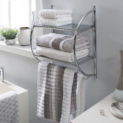 Metal Bathroom  Wall Mounted Storage Wall shelf  With Towel Hanger With Magic Sticker