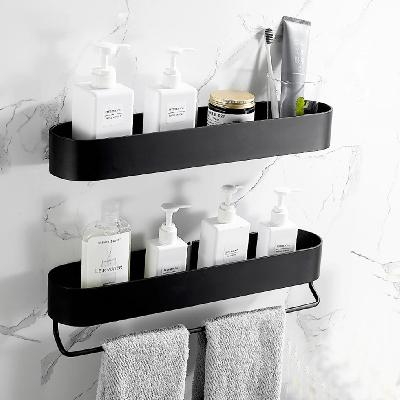 Shower Caddy Bathroom Shelf (standard Size, Black), Plastic With Magic Sticker Series