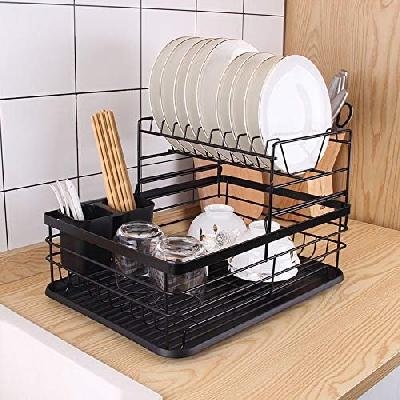 2 Layer S Shape Stainless Steel Kitchen Dish Drainer Storage Rack