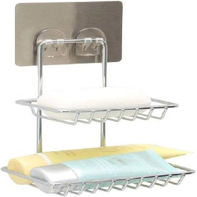 2 Layer Stainless Steel Strong Magic Sticker Soap Holder Dish for Bathroom Kitchen
