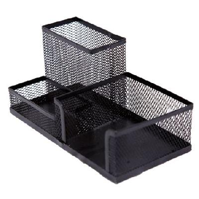 3 Compartment Metal Mesh Desk Organizer Stationary Storage Stand 