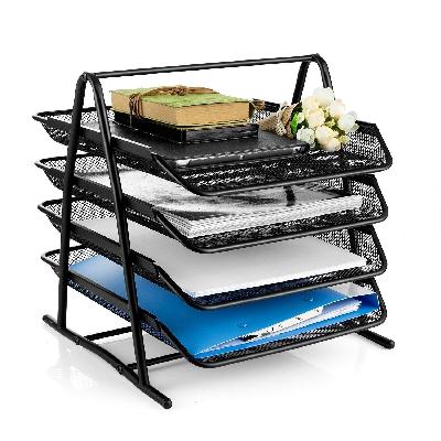 Black Metal Mesh 4 Tier Tray For Office Document