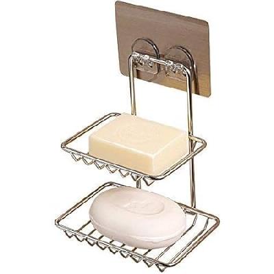 Soap Holder Sponge Box For Bathroom Kitchen Tile Mounted With 3 Hook Hanger