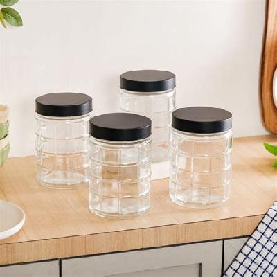 1000 Ml Square Cube Transparent Clear Lid Glass Storage Jar