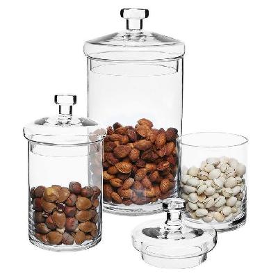 400 ml Fancy Shape Clear Glass Storage Containers Jar with Silver Air Tight Rust Proof Lid