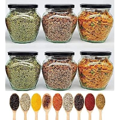 500 ml Matka Glass Jar for Storage of Spices and Dry Fruit, Air Tight Metal Lid