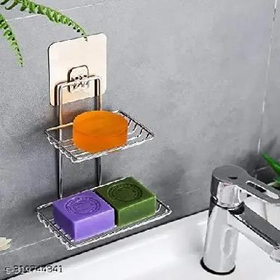 Double Layer Soap Dish Holder Stainless Steel Wall Hanging Soap Storage Rack For Kitchen Bathroom