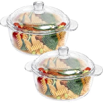 Glass Casserole Deep Round - Oven and Microwave Safe Serving Bowl with Glass Lid 1.26 LTR