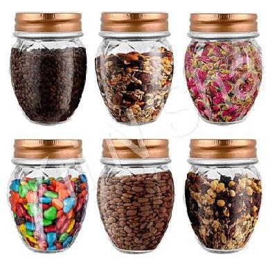 Glass Jar Set With Copper Lid For Storage Round Kitchen Storage Jars 350ml-set Of 3 .