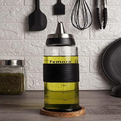Glass Oil Dispenser with Steel Cover Seasoning Bottle  500ml