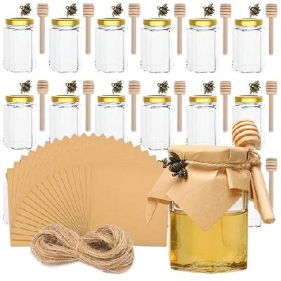 Hexagon Mini Glass Canning Jars With Gold Lid