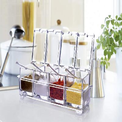 Home Kitchen 4 Grid Acrylic Seasoning Spice Box