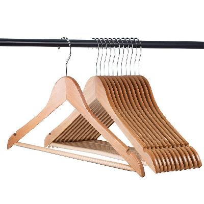 Natural Finish Solid Wood Garment Hangers Precisely Cut Notches-Swivel Chrome Hook