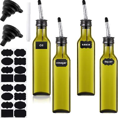 Olive Oil Dispenser, Oil Vinegar Cruet Square Tall Glass Bottle