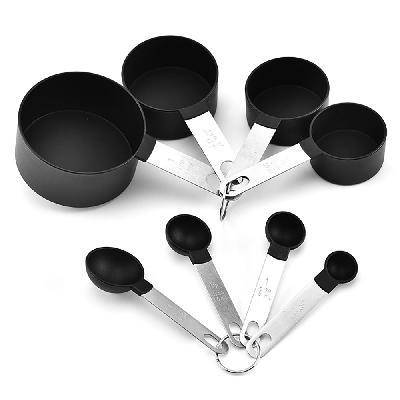 0106 Plastic Measuring Cups And Spoons (8 Pcs, Black)