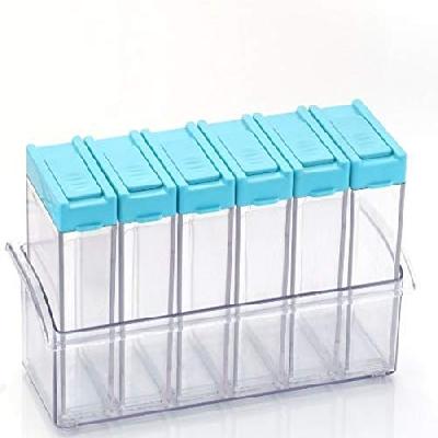 122 Plastic Spice Jars (6 pcs, 14x22x8cm, Multicolour)
