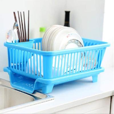 3 In 1 Large Durable Kitchen Sink Dish Rack Drainer Washing Basket With Tray(1134)
