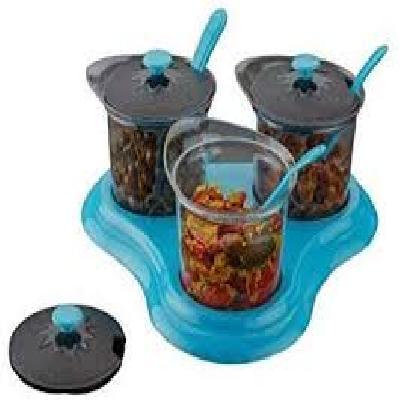 Multipurpose Dining 3 In 1 Dry Fruit/Pickle Storage Jar Container With Lid, Spoon And Tray Holder