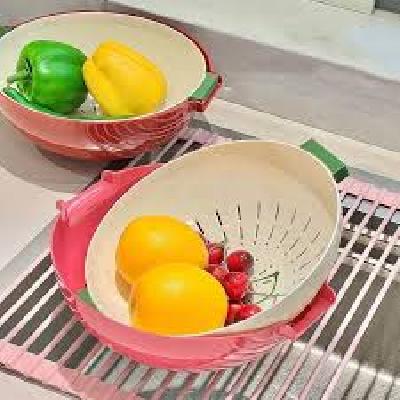 Turnable Fruit Basket For Dining Table Decoration Washing Bowl Strainer For Rice, Fruits