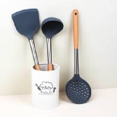Shopper52 Plastic Polypropylene Kitchen Tools Silicone Spatula Mixing and Slotted Spoon