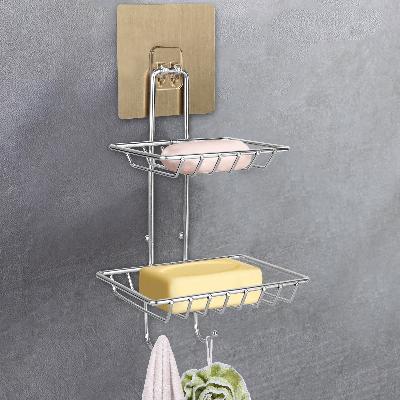 2 Layer Stainless Steel Soap Dish With 2 Hooks