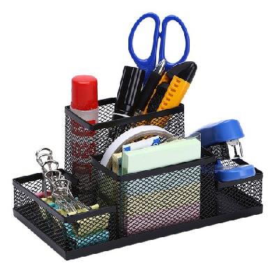 4 Compartment Metal Mesh Office Desk Pen Pencil Stand Holder