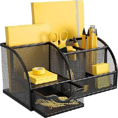 7 Compartment Metal Mesh Desk Organizer Stationary Storage Stand Pen Stand Pencil Holder For Office