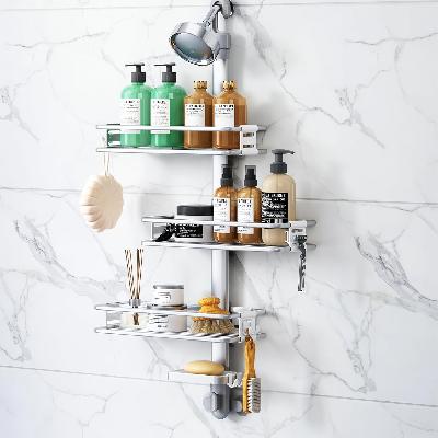 Aluminum Shower Caddy Shelf With Sticker , Bathroom Shelves,Toiletry Storage Organizer (Silver)