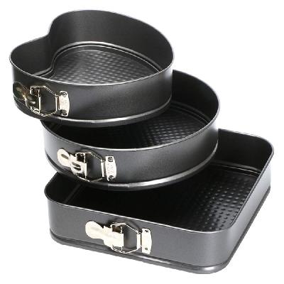Carbon Steel Cake Mould Heart, Round And Square Shaped Baking Pan cake Tins Mould - 3 Pieces Set