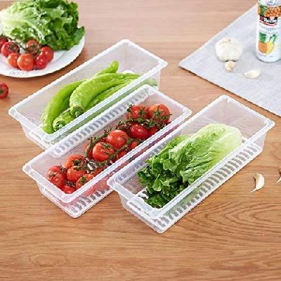 Food Storage Container with Removable Drain Plate and Lid Fridge Storage Box (1500 Ml, Pack of 2)