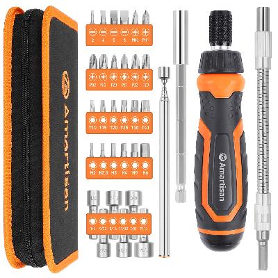 Magnetic Holder Ratcheting Screwdriver with Rubber Grip Set Repair Tool Screwdriver 4PCs Set
