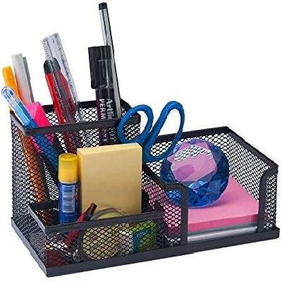 Metal Mesh Desk Organizer 3 Compartment Stationary Storage Stand 